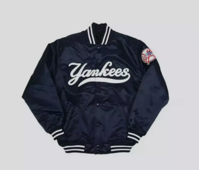 NY Yankees Athletic Jacket Vintage 90s Blue Satin Bomber Style