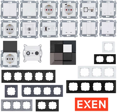 EXEN Steckdose Unterputz weiß Wandschalter Lichtschalter Rahmen Vertikal Dimmer Schuk