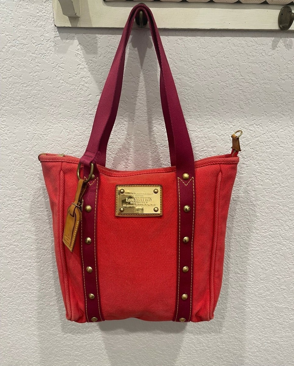 Authentic Louis Vuitton Canvas Antigua Cabas MM Red M40034 | eBay