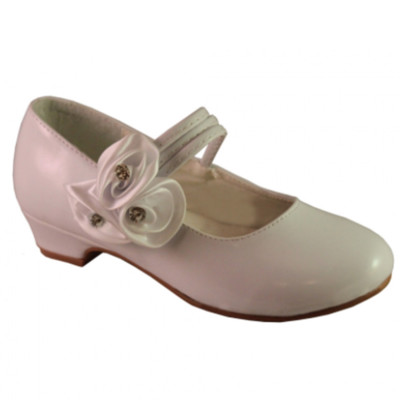 MÄDCHEN WEISSE LACKSCHUHE SATIN ROSETTEN HEILIGE KOMMUNION BRAUTJUNGFER HOCHZEIT SCHUHE