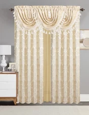 Empire Home Traditional Jacquard Olivia Window Curtain Panel/ Valance Beige/Gold