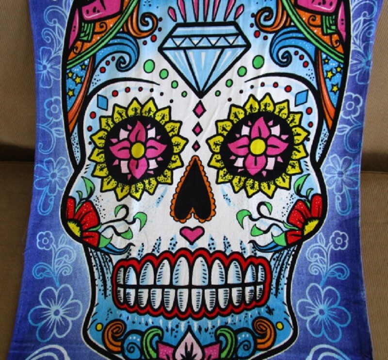 New Purple Sugar Skull Flowers Bath Beach Pool Gift Towel Skulls