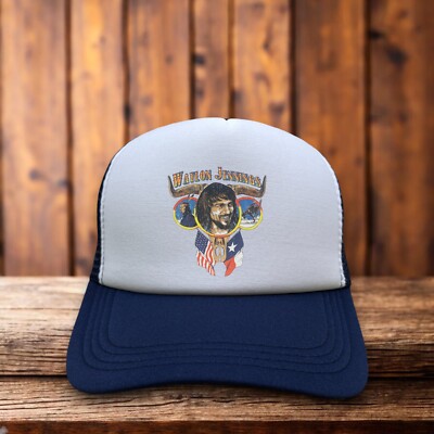 Waylon Jennings Vintage Logo Unisex Trucker Hat Navy Outlaw Country Music Cap