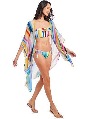 RACHEL ROY Festival Lights High-Low Tie-Front Kimono XS X-Small Ombre Swimwear