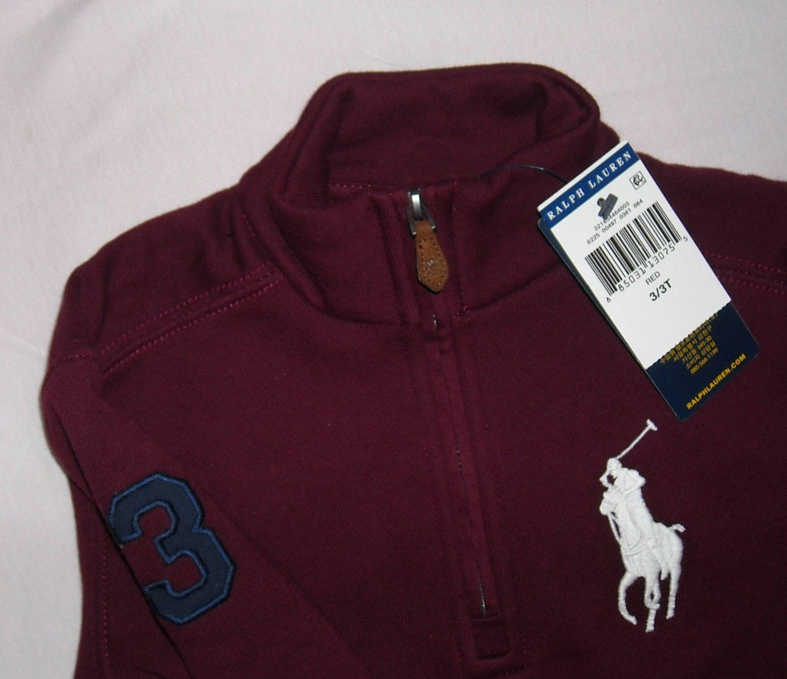 Felpa Polo Ralph Lauren ragazzo 1 3 zip grande pony nuova con etichetta taglia 3 3T colore rosso