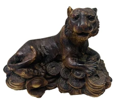 Vtg Chinese Lucky Tiger Figurine Money Feng Shui Statue Sculpture Stone / Resin?