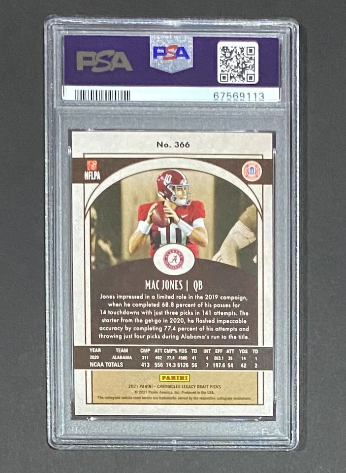 2021 PANINI CHRONICLES DP MAC JONES LEGACY ROOKIE CARD ALABAMA #366 RC PSA 10 🔥 - Image 2 of 4