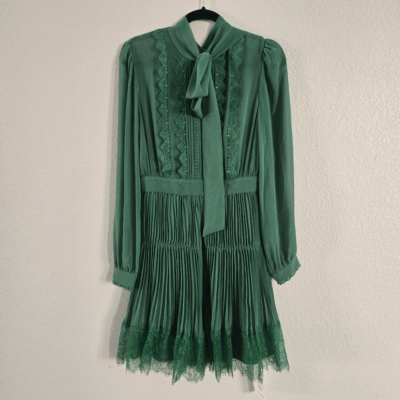 Self-Portrait Dresses | Self Portrait Bow Pleated Green Mini Dress Size 6 S New | Color: Green | Size: 6 | Ileg100's Closet