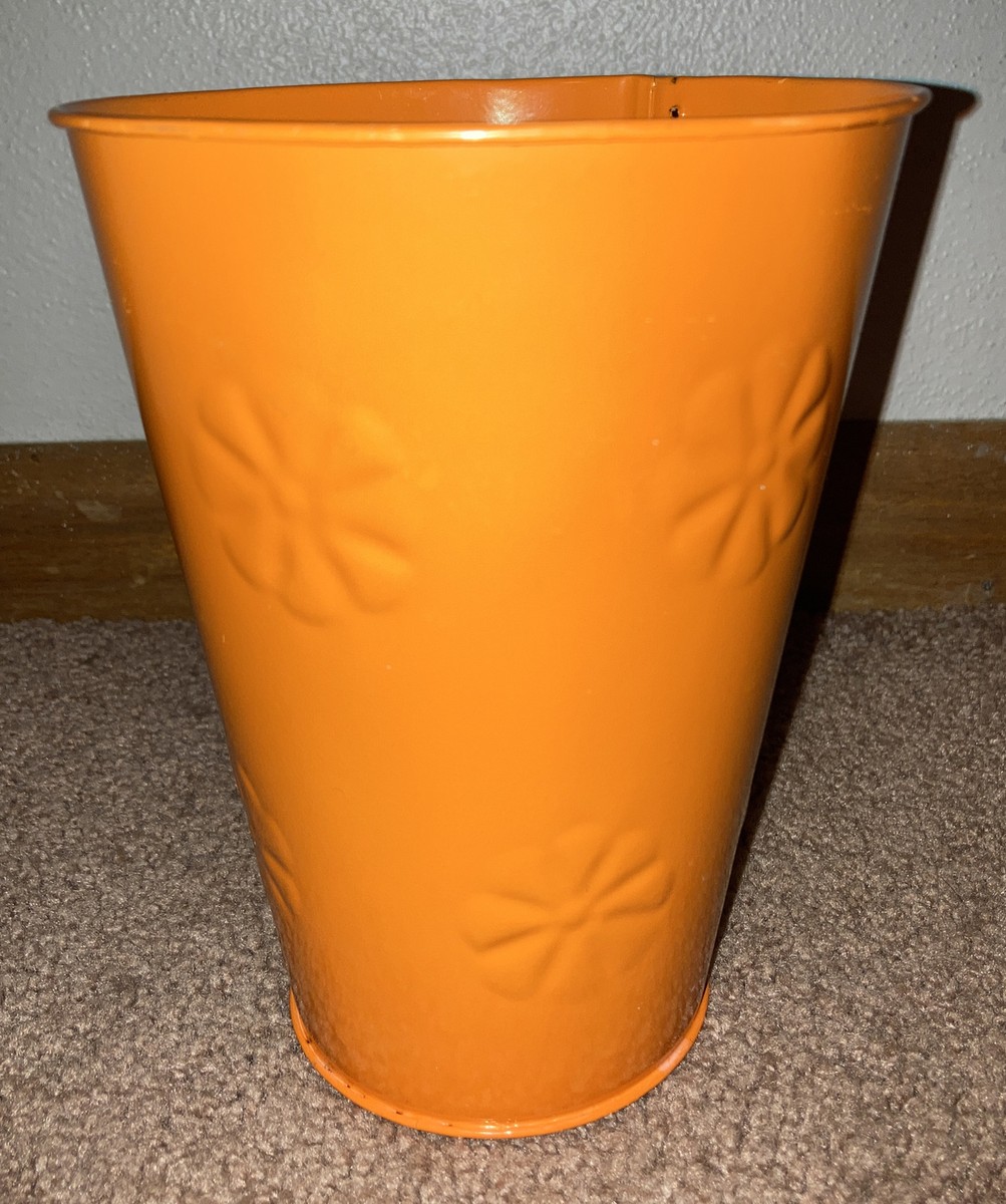 7” Bright Orange Tin Bucket Metal Flower Pot Planter Glossy 7