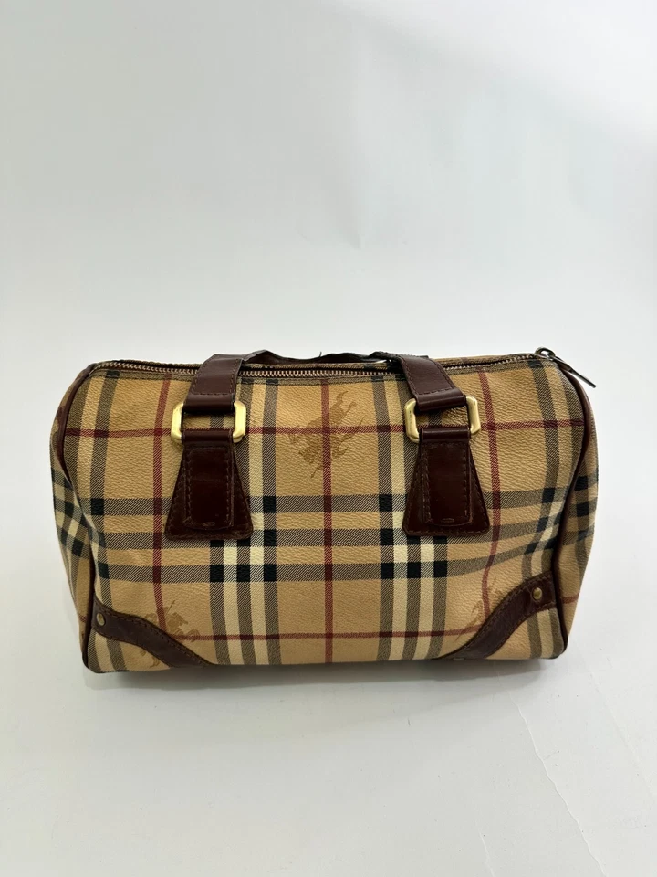 Сумка-котелок Chester холщовая и кожаная с покрытием Burberry коричневая/бежевая Haymarket - Изображение 2 из 4