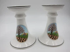 GORGEOUS Pair of Villeroy & Boch Luxembourg Naif Laplau 5-Inch Candlesticks 