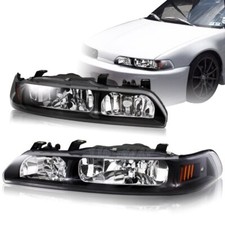 For 1990-1993 Acura Integra Black Housing 1-piece Headlights Wamber Reflector