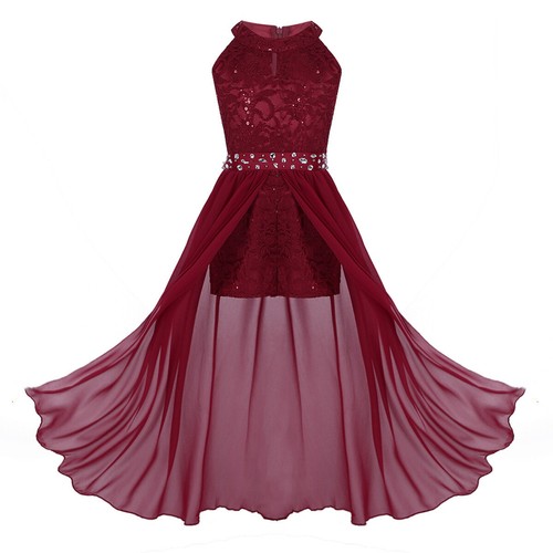 US Kids Girls Floral Lace Dress Birthday Wedding Communion Party Ball Prom Gown - Picture 8 of 80