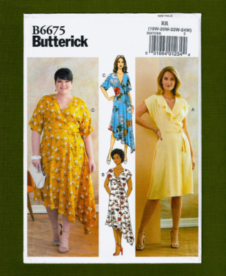 Wrap & Tie Dress Sewing Pattern~Sleeve Variations (Sizes 18W-24W) Butterick 6675