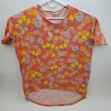 LuLaRoe Womens Perfect Blouse Size Small Orange Floral Stretch Shirt - Tulip