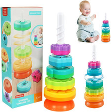 Regenbogenturm Stapelspielzeug | Spinning Stacking Toys | Drehturm ab 12 Monaten