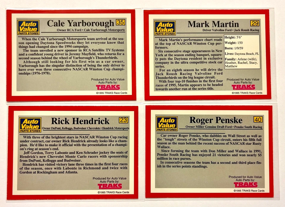 14 NASCAR 1995 Traks Auto Value Parts Store Card Lot Autographed Signed - Image 2 of 4
