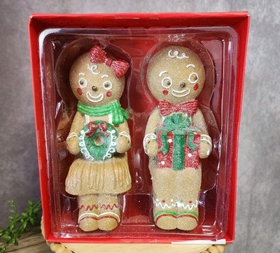Martha Stewart Gingerbread Sitters Set Of 2 Girl Boy Resin 8'' Christmas Decor