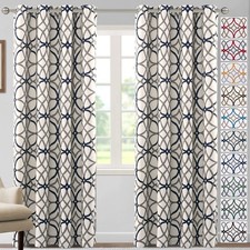 Blackout Curtains Printed 52"W x 84"L Pack of 2 , Navy  Gray
