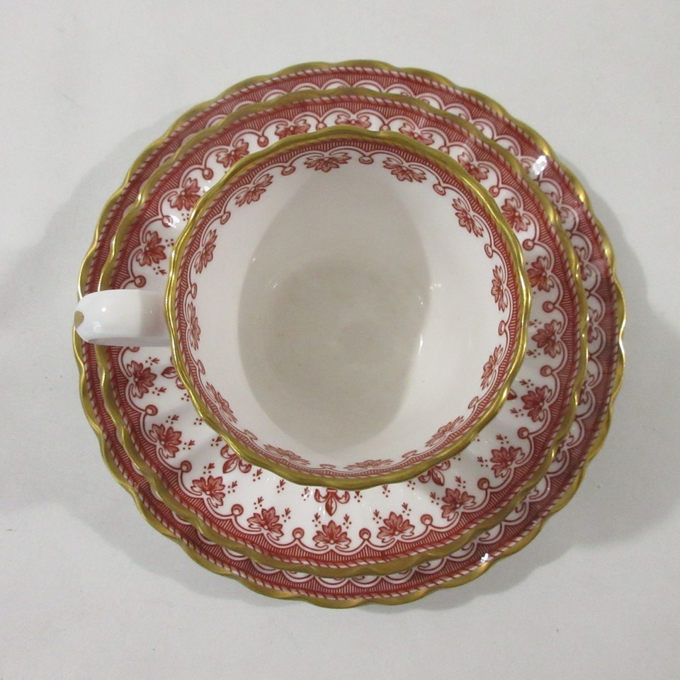 Spode Fine Bone China Cup Saucer Desert Plate Fleur De Lys Red Gold Rim ...