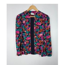 Vintage Lady Carol Petites Womens 8 Floral Button Front Multicolor 80s