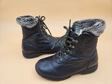 Toe Warmers Canada Womens Black Boots Waterproof Faux Fur Lined Foldover Sz 7.5