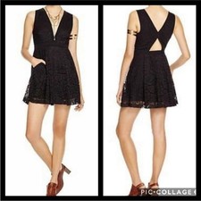 Free People Lovely in Lace Black Fit Flare Mini Dress Size XS