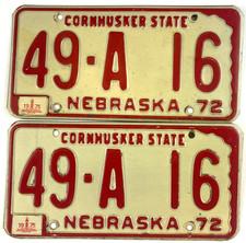 Vintage Nebraska 1975 Auto License Plate Set Pair 49-A 16 Howard Co Wall Decor
