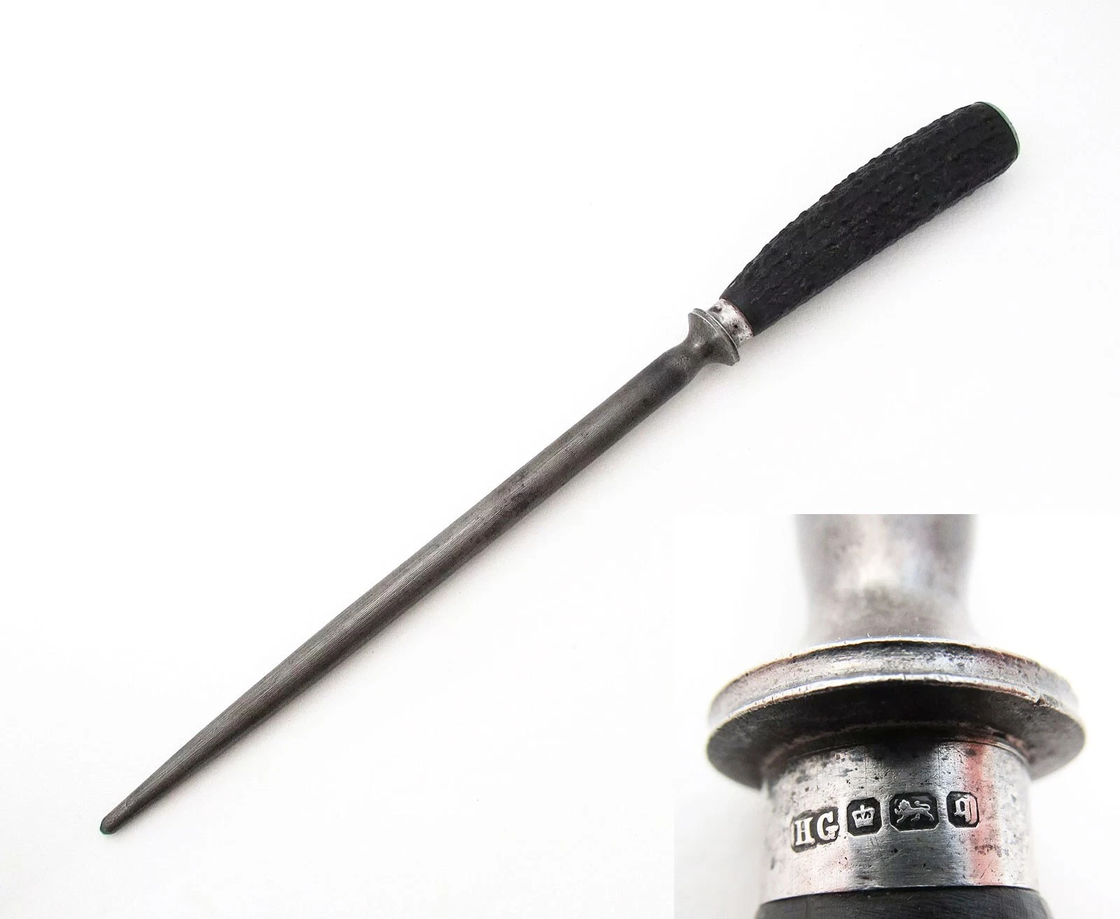 Antique 1908 Sheffield Knife Sharpening Rod Honing Steel Silver/Horn England
Opens in a new window o