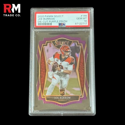 2020 Select Joe Burrow Premier Level Purple Die-Cut Prizm Rookie RC #146 PSA 10 - Image 1 of 2