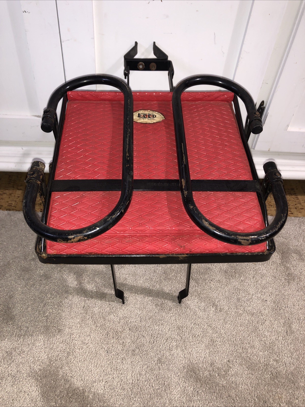VTG Leco Children’s Bike Seat Rack Carrier Red Vinyl Black Metal Frame ENGLAND