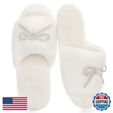 ULTRAIDEAS Women's Fancy Fuzzy House Slippers Open Toe White Size 6