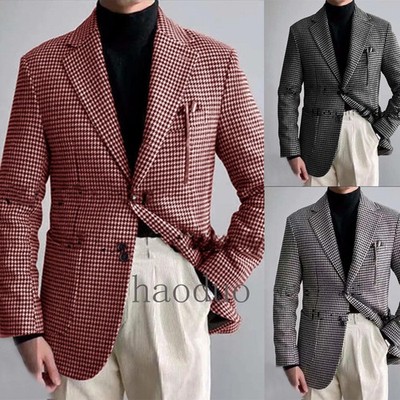 Cooler Hahnentritt Herren Anzug Abschlussball Business Slim Fit Smoking Hochzeit Bräutigam Blazer