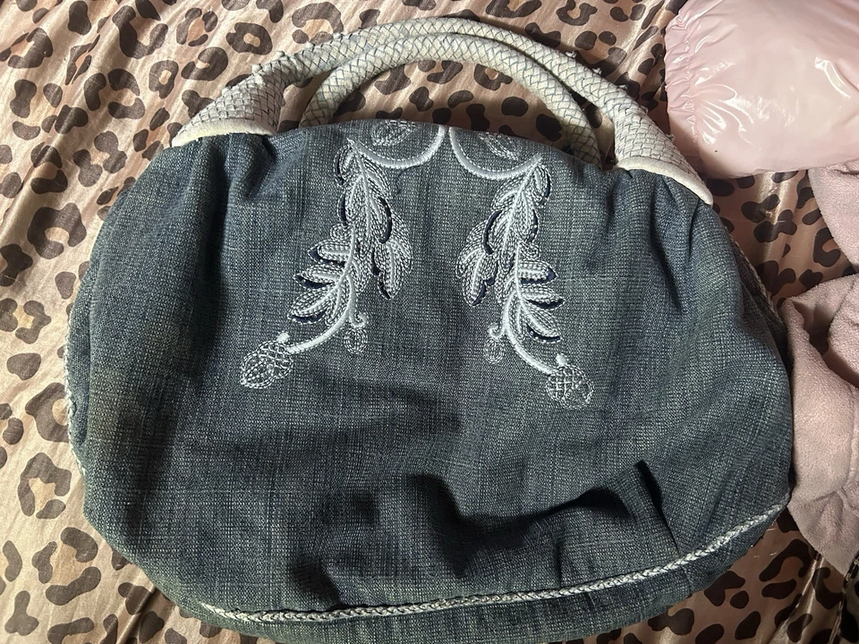 Bolso FENDI Denim/Lona Espía Bordado Cristales Cuero Blanco Asas Tejidas NUEVO Foto 2 de 4