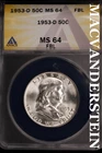 1953-D Franklin Half Dollar-ANACS MS 64 FBL Brilliant Uncirculated #SLM546