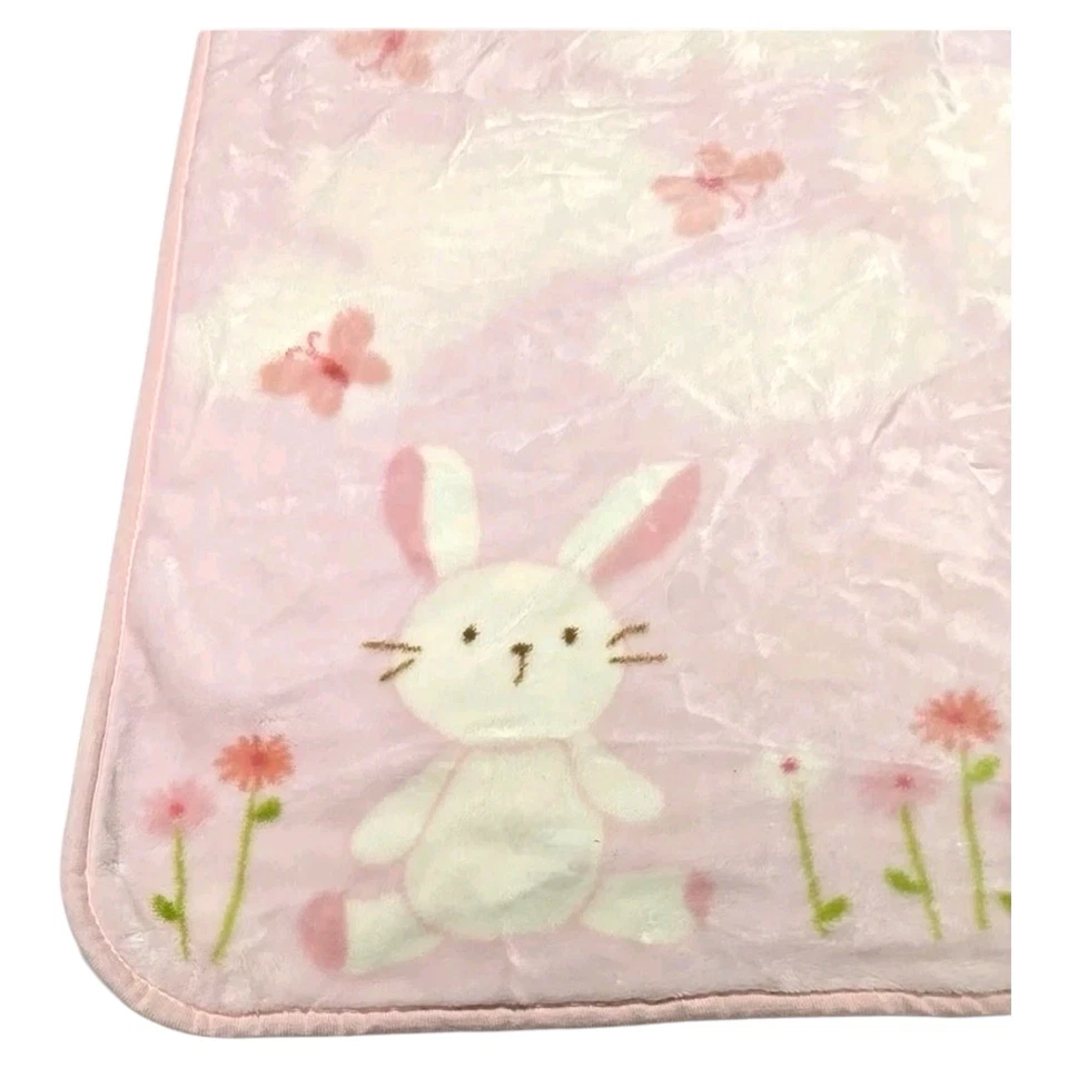 Carters Pink Bunny Micropelush Conejo Flores Mariposa Bebé Manta Acrílico Poliéster Foto 2 de 4