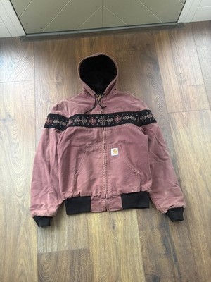 Vintage Grail 90 s Carhartt Mens Red Hooded Full Zip Aztec Jacket Size S JR0055