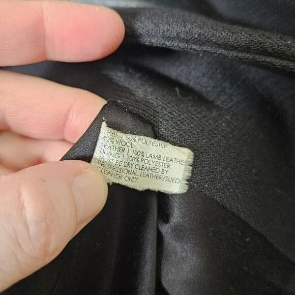 Club Monaco Black Coat Mid Length Wool Blend Lambs Leather Jacket winter sz S - Image 4 of 4