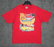Vintage Classic Car Shirt Men's XL Short Sleeve Hot Rod Route 66 Cross Country