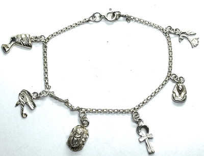 Vintage Ägyptisches Silber Bettelarmband mit 6 Charms - 8 Gramm