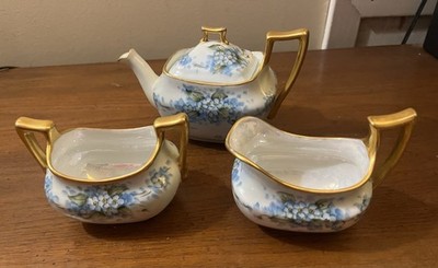 Royal Bavaria Forget Me Not Teapot, Sugar And Creamer