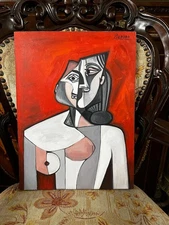 Pablo Picasso- Amazing oil canvas painting - Stamped - signed - A1