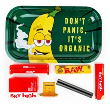 Metal Rolling Tray Banana Combo Bundle Kit RAW, SKY HIGH Gift Pack Set #16 King
