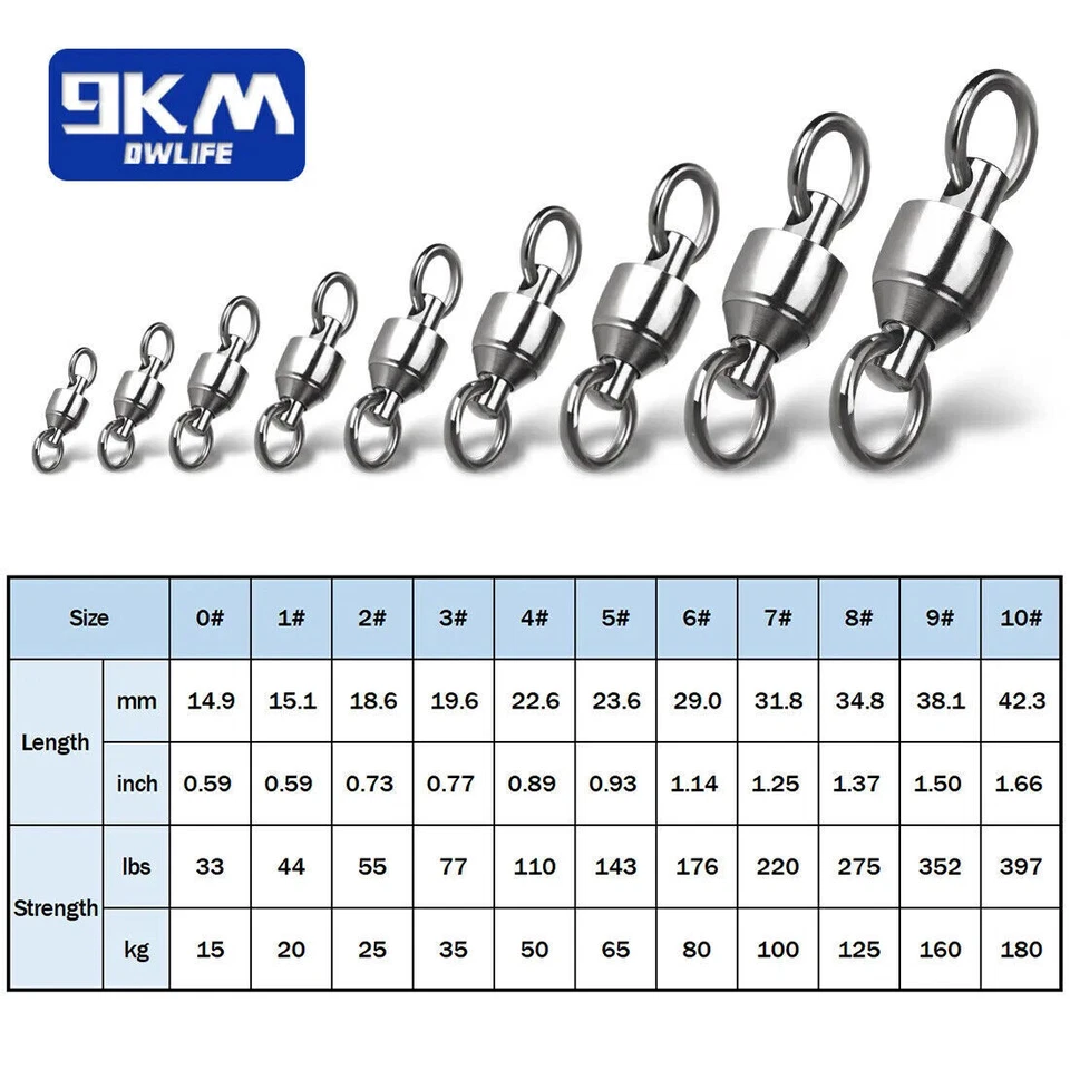 25~100Pcs Heavy Ball Bearing Rolling Swivels with Solid Rings Fishing Connector - Image 2 of 4