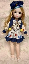 BJD Doll In Cute Sea -Themed Outfit Hard Vinyl  Fully Jointed Handmade 12”