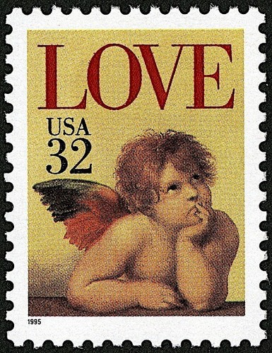 2 LIEBES CHERUB BRIEFMARKEN Sixtinische Madonna von Raffael, Amor, Schutzengel, Cherubs - Bild 2 von 5