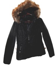 Celebrity Pink Women Puffer Jacket New S M Solid Blue Faux Fur Hooded Winter