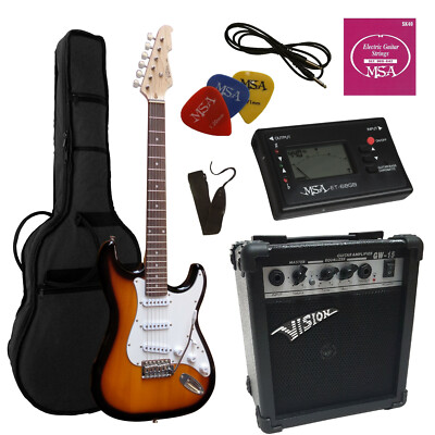 E-Gitarre ST5 sunburst, Set, Verstärker, Stimmgerät, Saiten, Pik, Tasche, Band!n