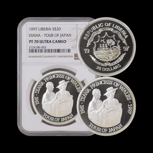 LIBERIA. 1997, 20 Dollars, Silver - NGC PF70 - Top Pop 🥇 Princess Diana, Japan