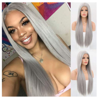 Blue Bird Long Silky Straight Gray Hair Color Lace Front Glueless Hair, Neu